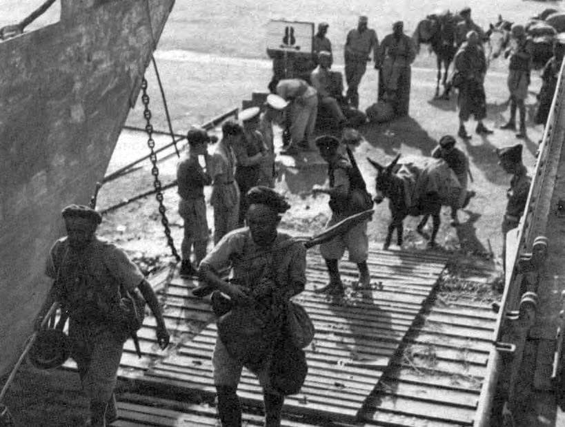 A column of Moroccan soldiers on the march, 1943